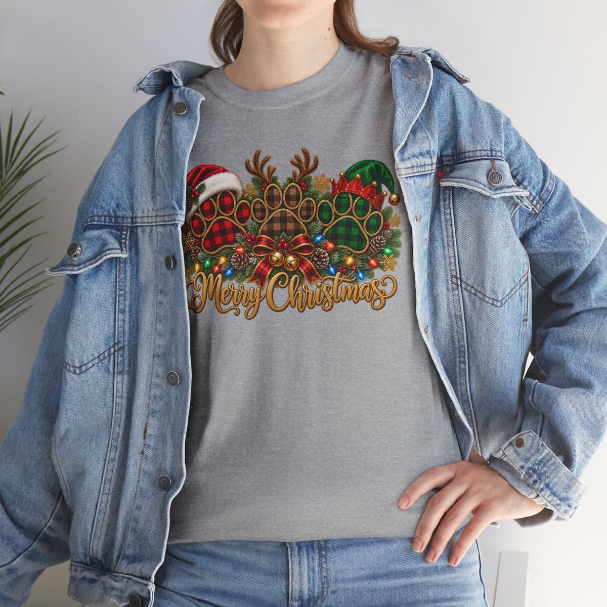 Merry Christmas Paw Prints Holiday Graphic Tee