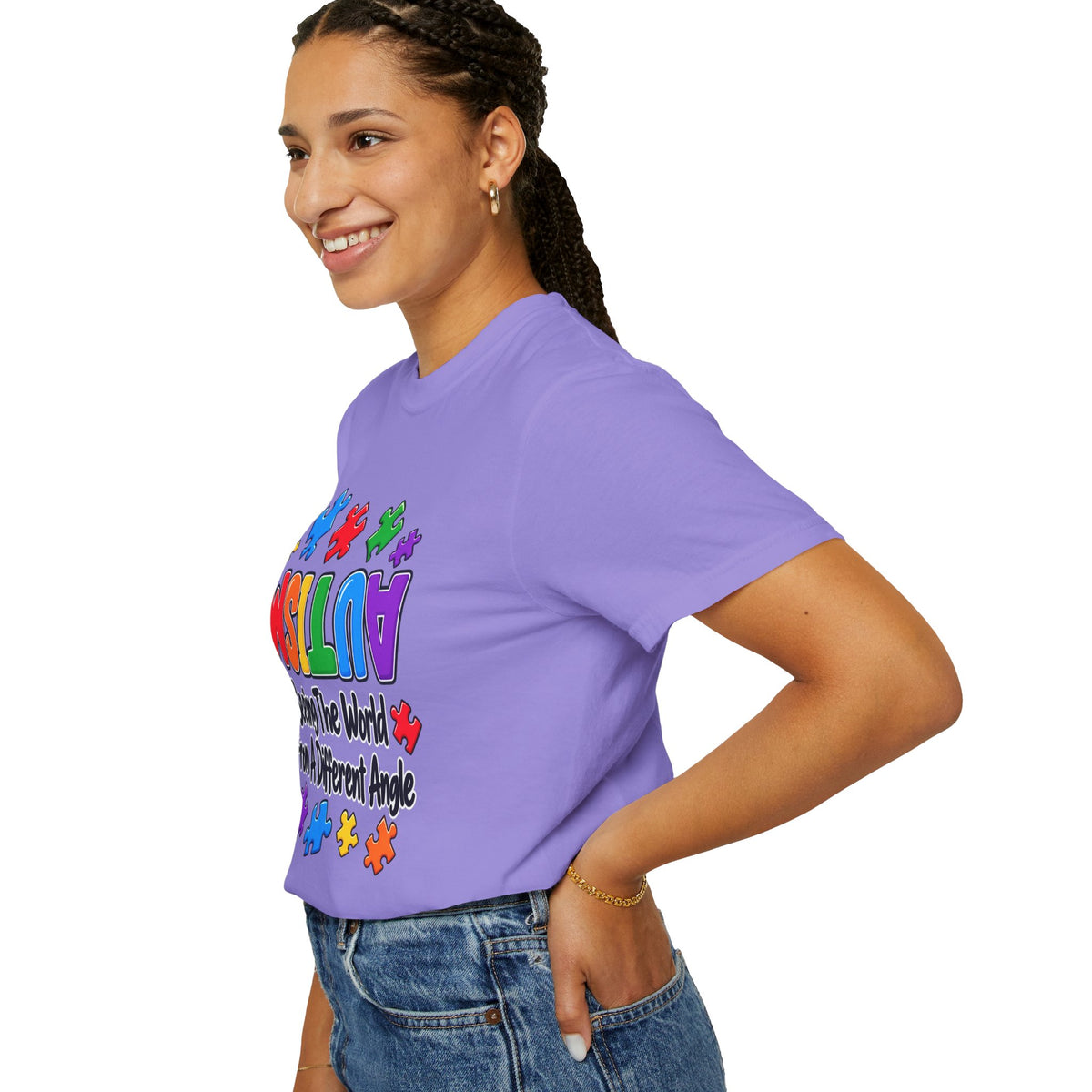 Autism Awareness T-Shirt — "Seeing the World From a Different Angle" Puzzle Design
