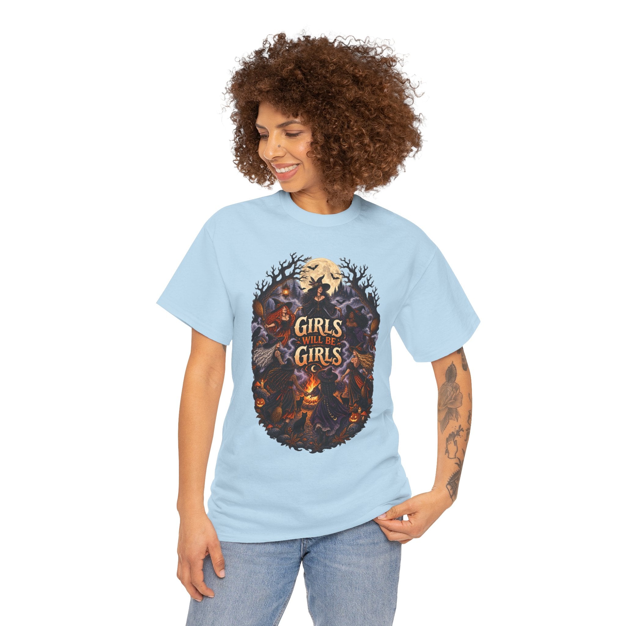 Girls Will Be Girls T-Shirt — Witchy Campfire Illustration Tee