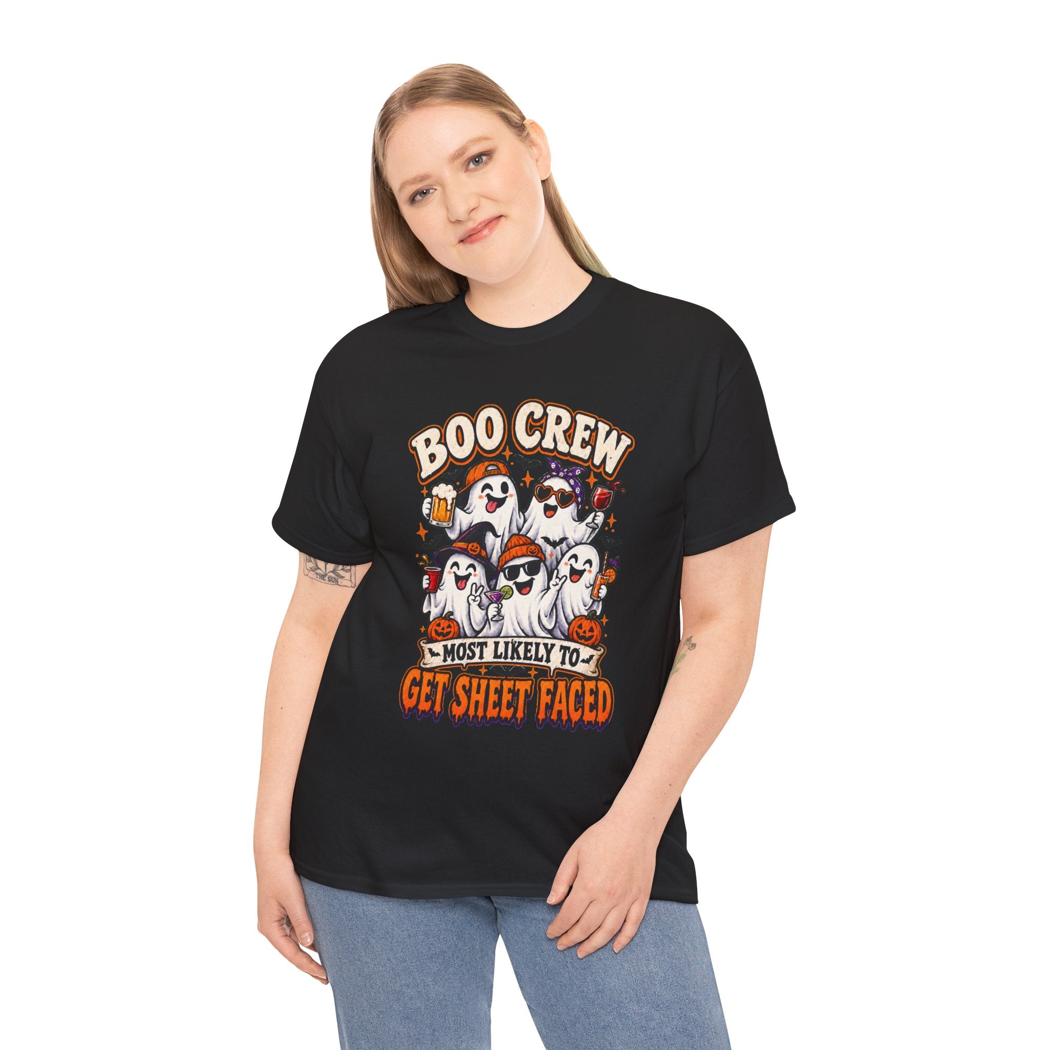 Boo Crew Halloween T-Shirt — “Most Likely to Get Sheet Faced” Funny Ghost Party Tee
