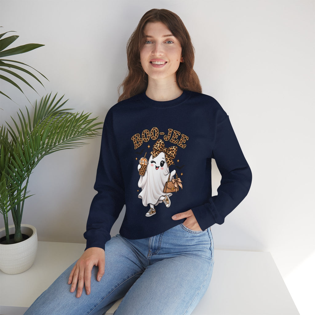 Boo-Jee Leopard Ghost Sweatshirt — Cute Halloween Graphic Crewneck