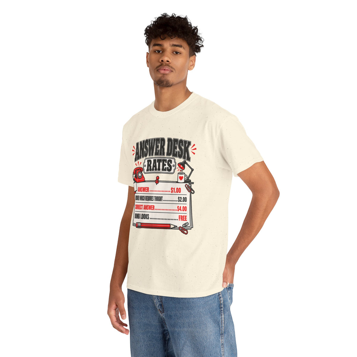 Answer Desk Rates T-Shirt — Funny Help Desk IT Support Tee ("Answer 1.00, Correct Answer 4.00")