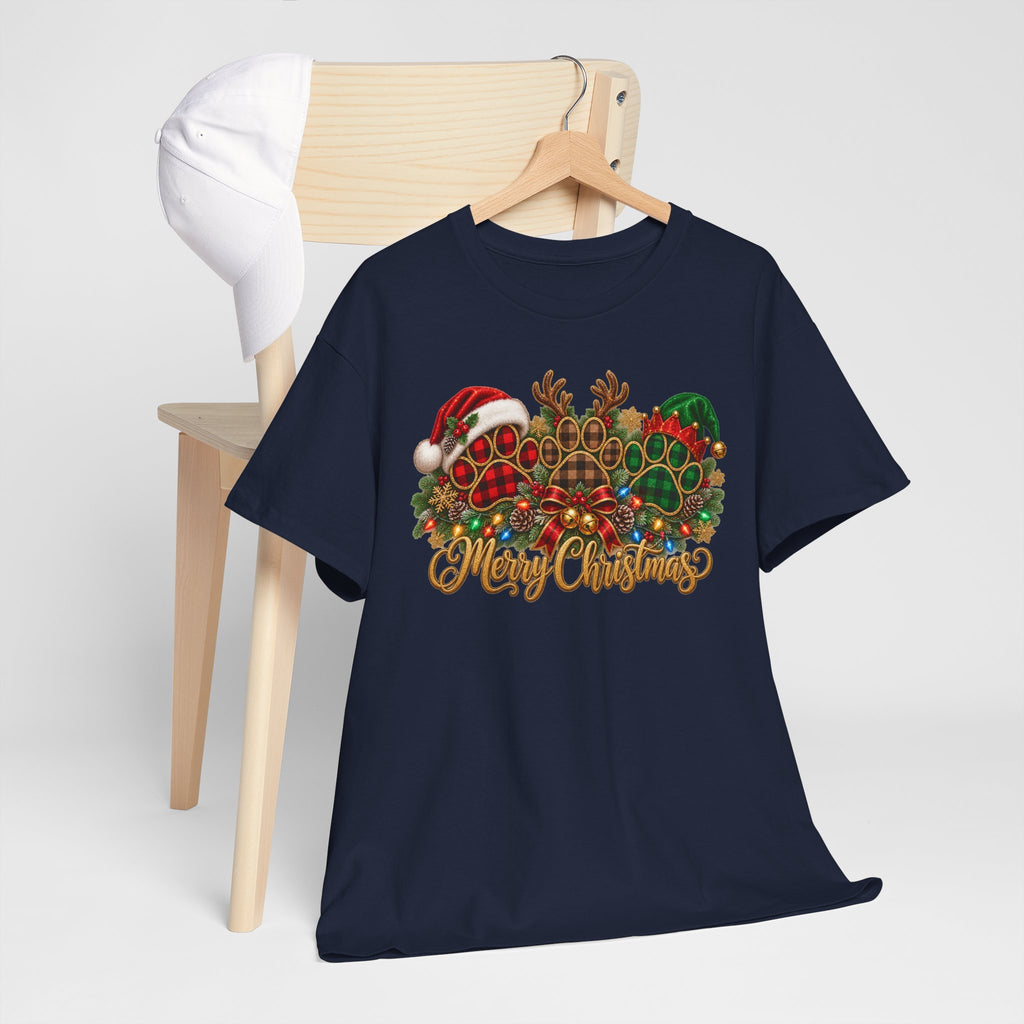 Merry Christmas Paw Prints Holiday Graphic Tee