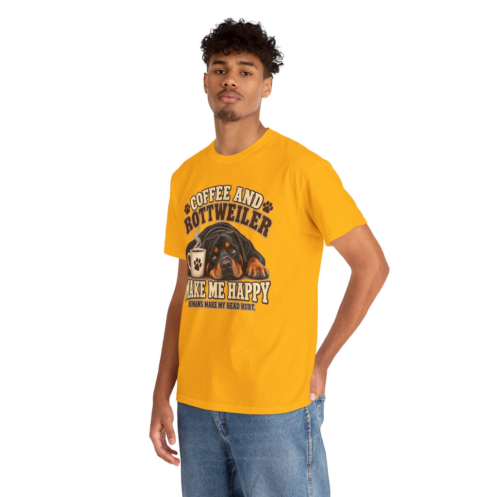 Coffee and Rottweiler Tee — "Coffee and Rottweiler Make Me Happy" Dog Lover Shirt