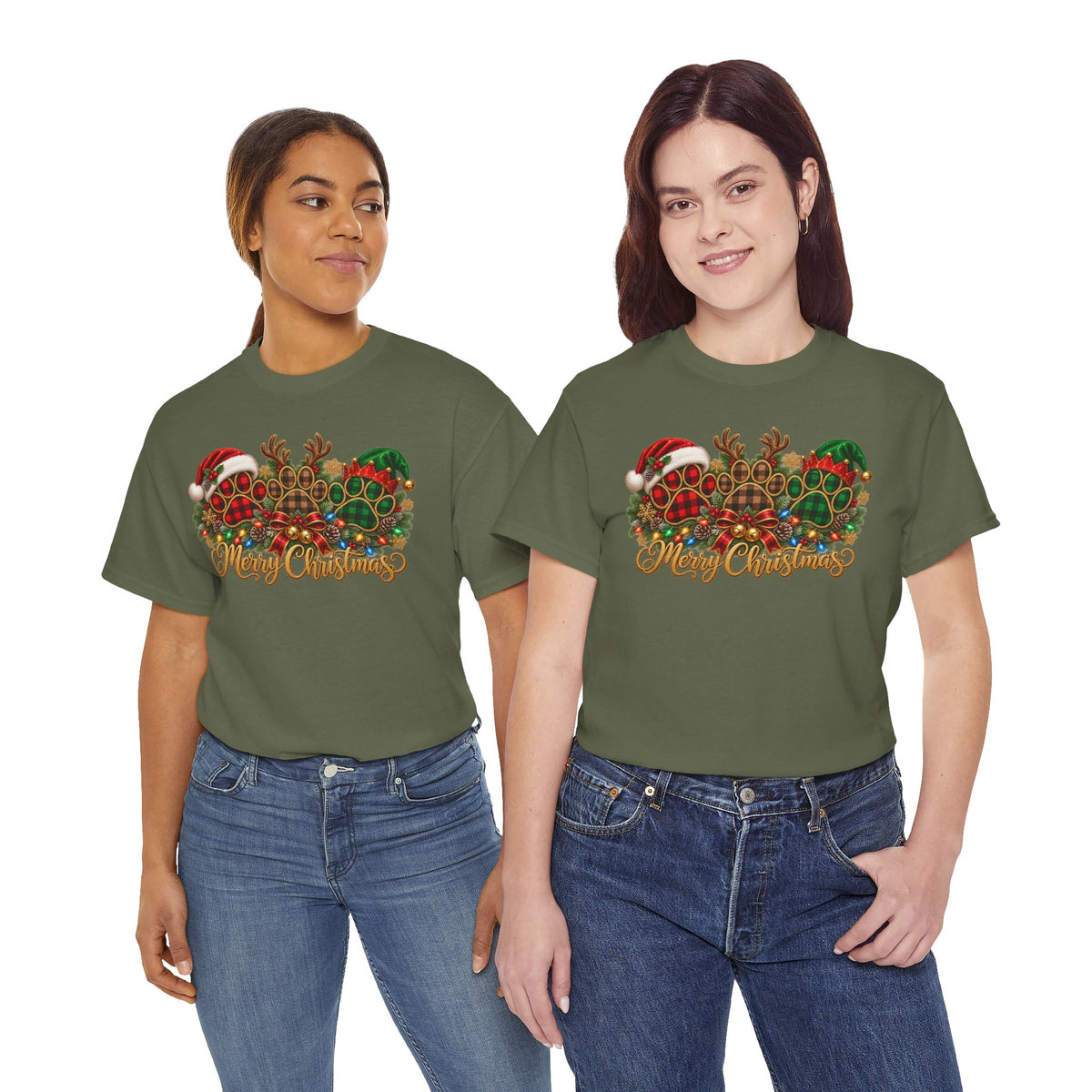 Merry Christmas Paw Prints Holiday Graphic Tee