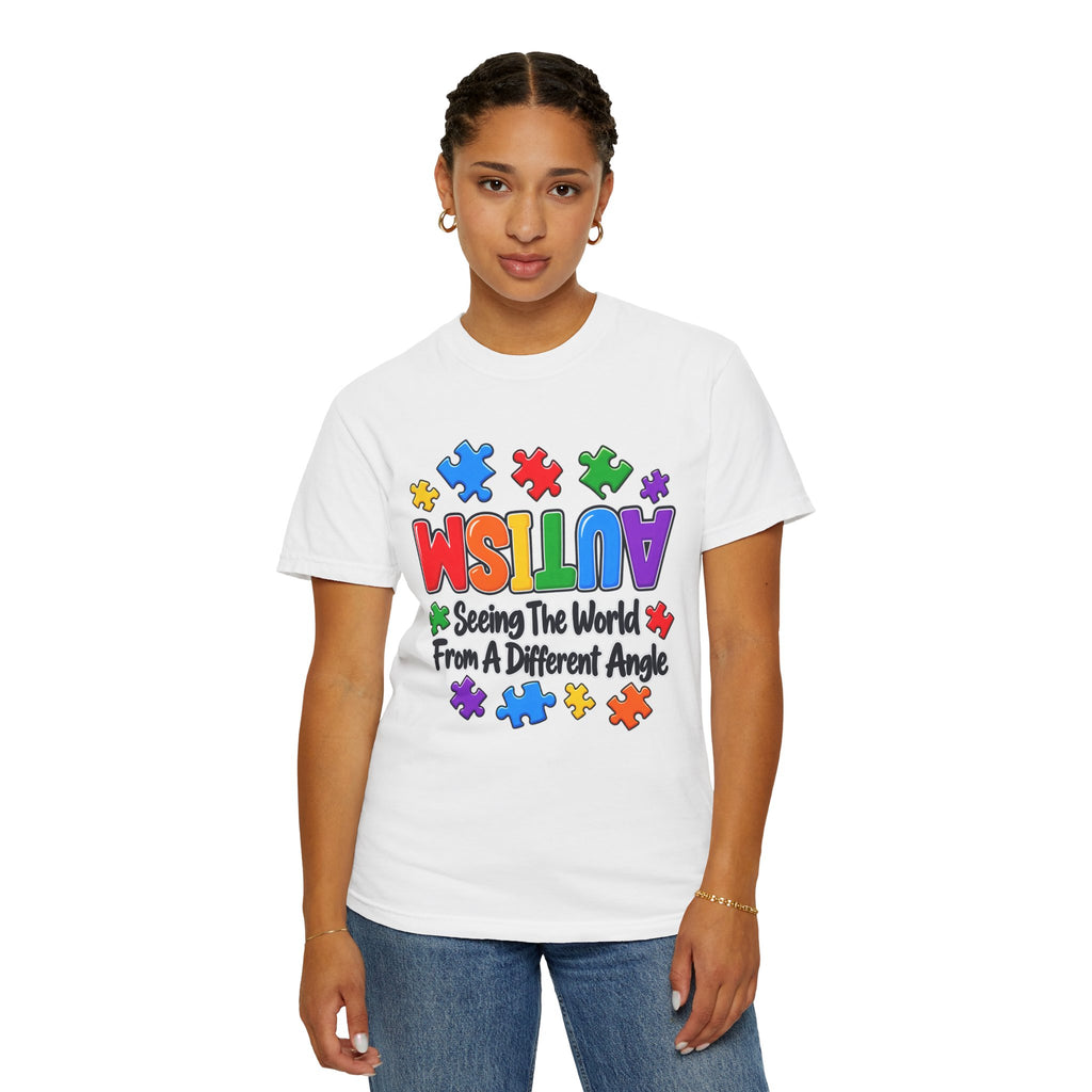 Autism Awareness T-Shirt — "Seeing the World From a Different Angle" Puzzle Design