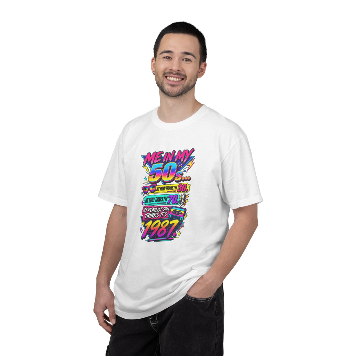 50th Birthday T-Shirt — "Me in My 50s... My Playlist Still Thinks It’s 1987" Retro Graphic Tee