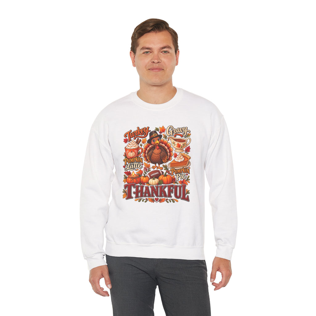 Thankful Thanksgiving Sweatshirt — Cute Turkey & Fall Harvest Crewneck
