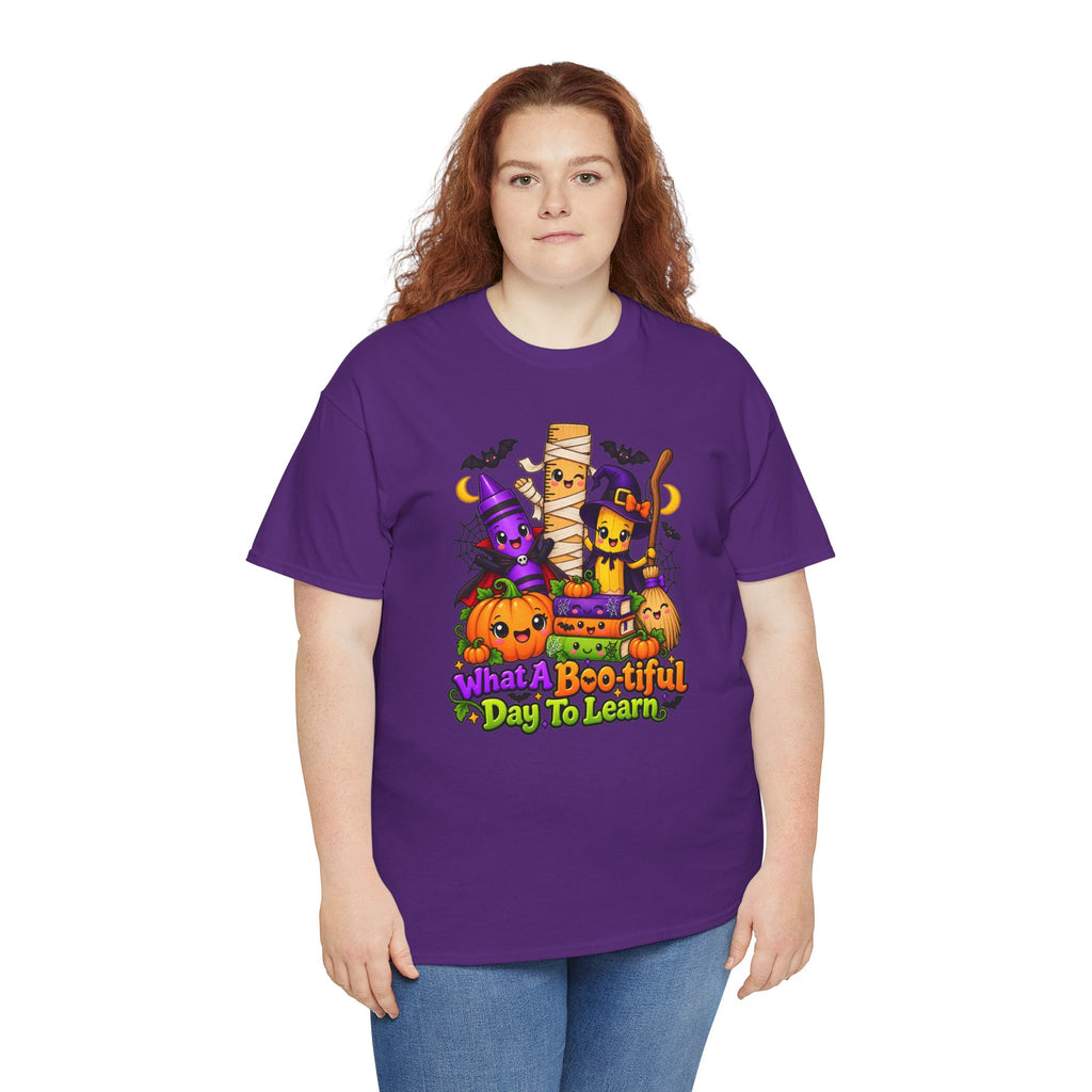 Halloween Teacher Tee — "What A Boo-tiful Day To Learn" Kids' Classroom Shirt