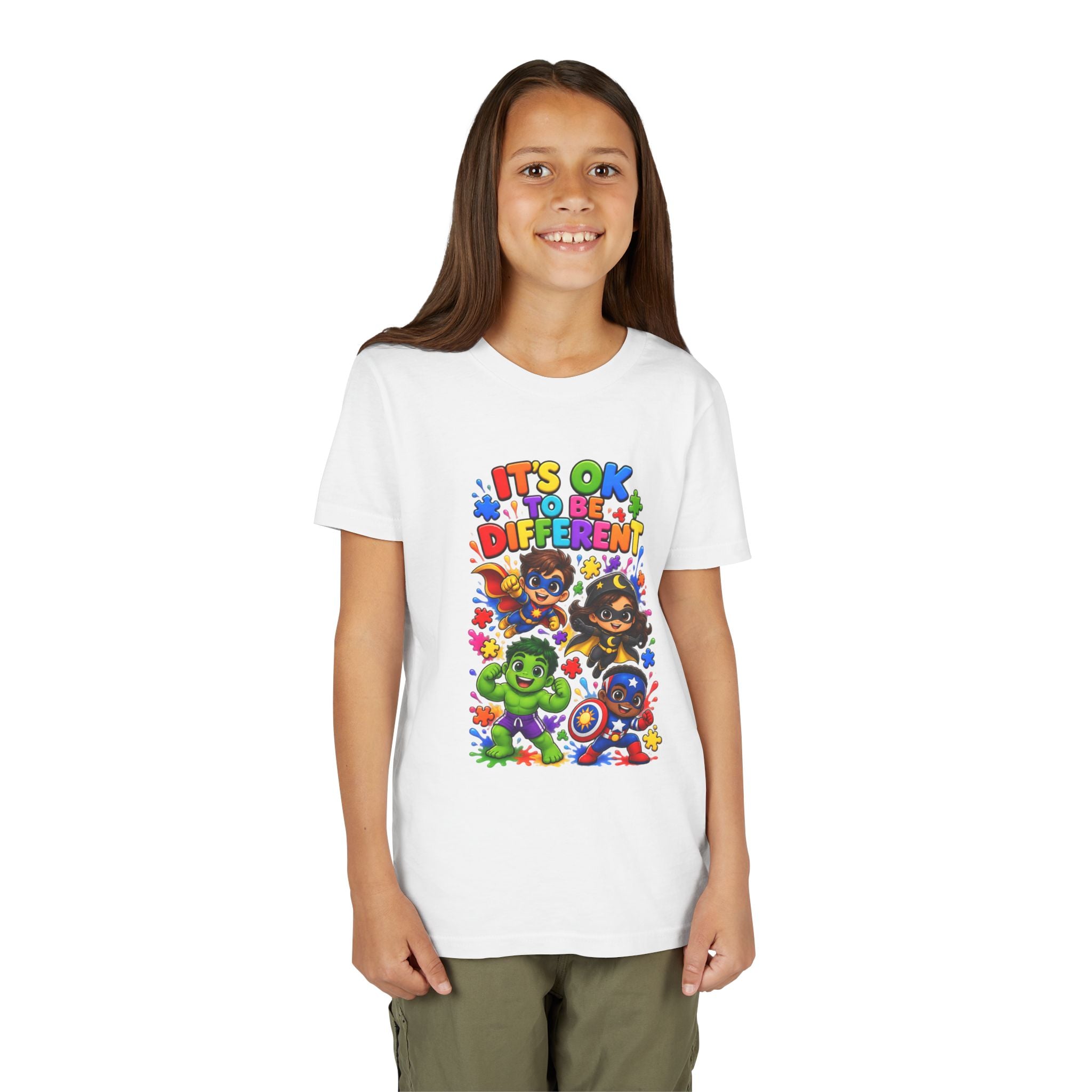 Kids T-Shirt — "It's OK to Be Different" Colorful Superhero Diversity Tee