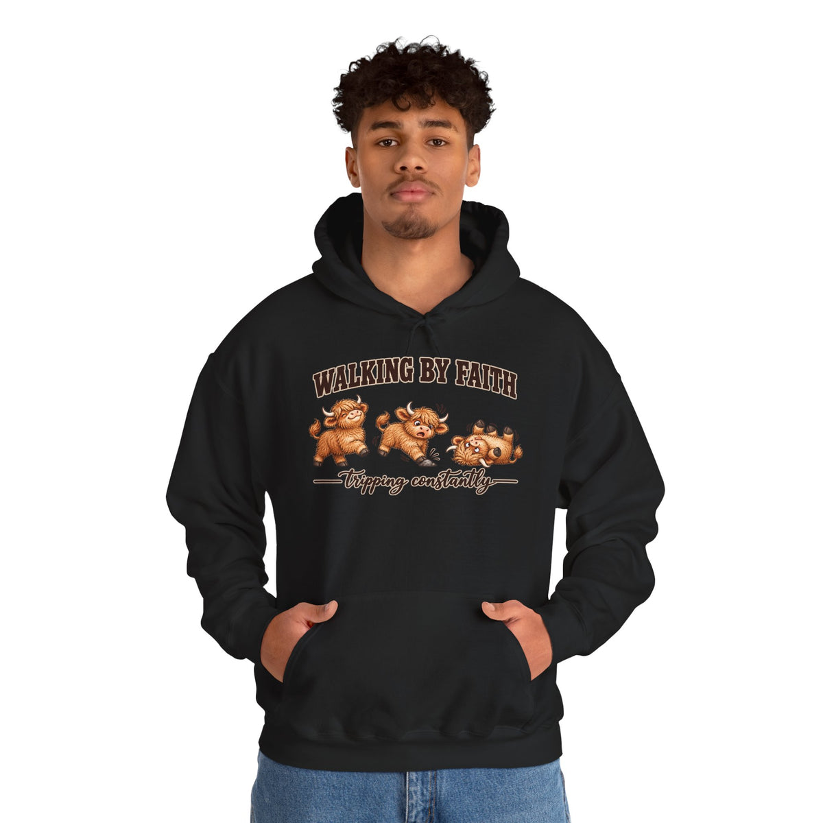 Walking by Faith Christian Highland Cow Hoodie