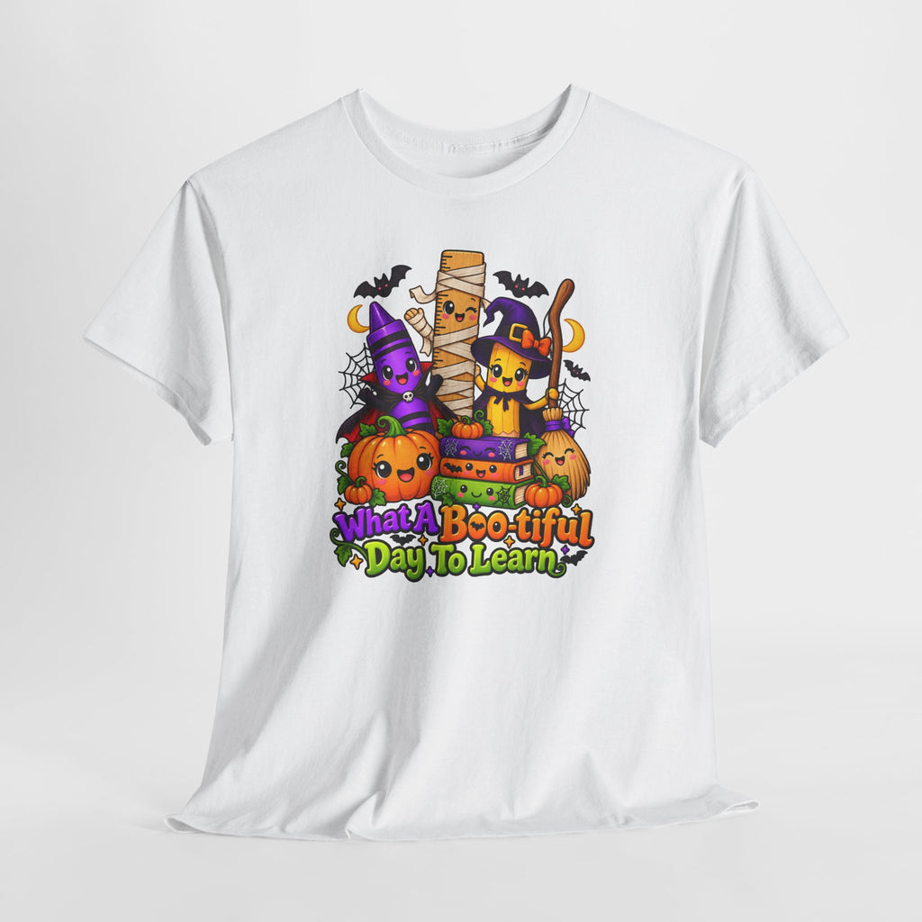 Halloween Teacher Tee — "What A Boo-tiful Day To Learn" Kids' Classroom Shirt