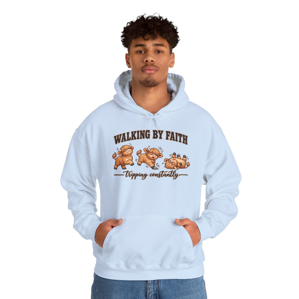 Walking by Faith Christian Highland Cow Hoodie