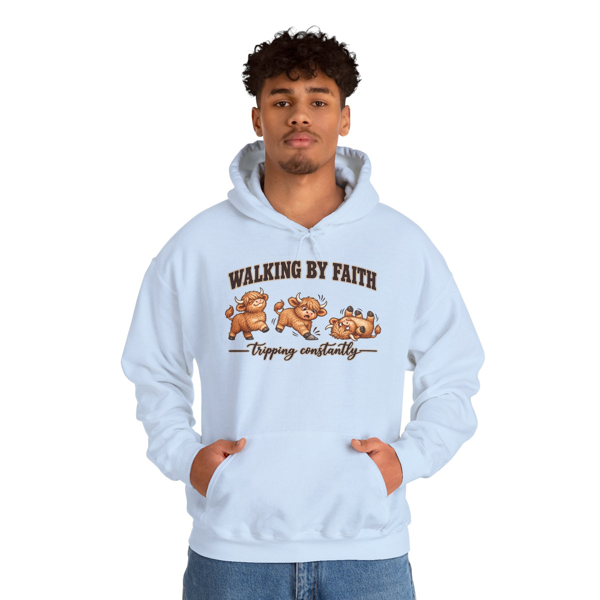 Walking by Faith Christian Highland Cow Hoodie
