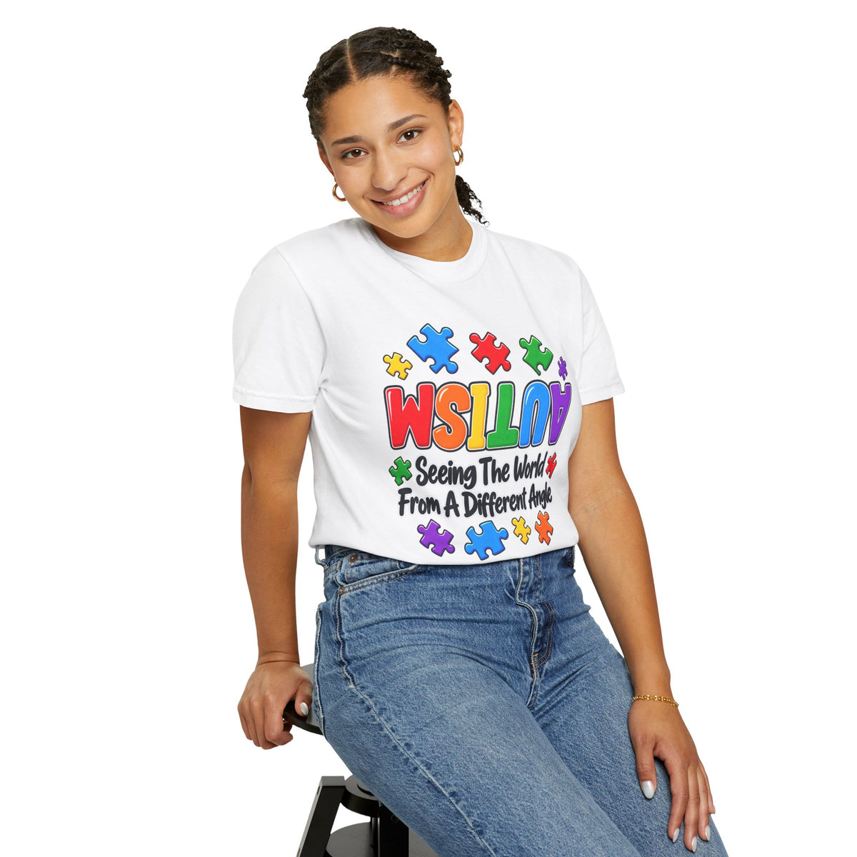 Autism Awareness T-Shirt — "Seeing the World From a Different Angle" Puzzle Design