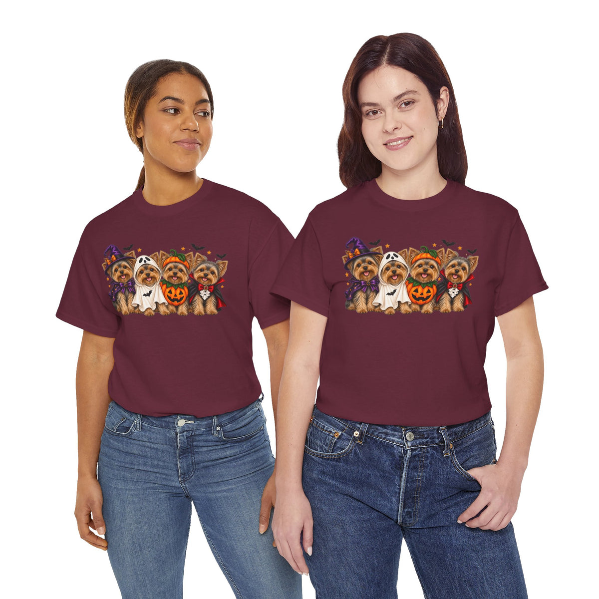 Halloween Yorkie T-Shirt — Cute Yorkies in Costumes (Pumpkin, Ghost, Witch, Vampire)