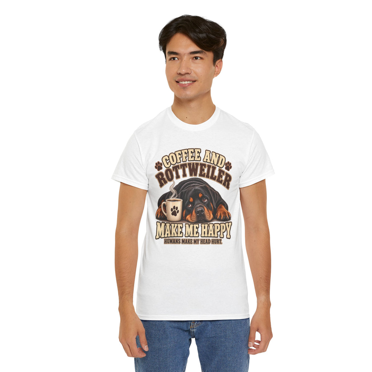 Coffee and Rottweiler Tee — "Coffee and Rottweiler Make Me Happy" Dog Lover Shirt