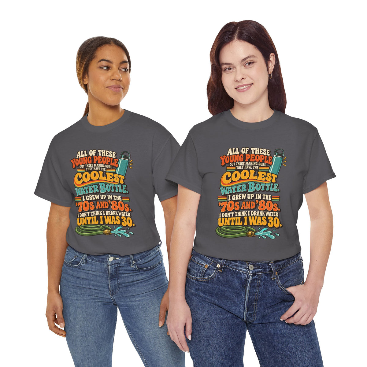 Retro 70s-80s Funny Water Bottle Tee — "Coolest Water Bottle" Graphic T-Shirt