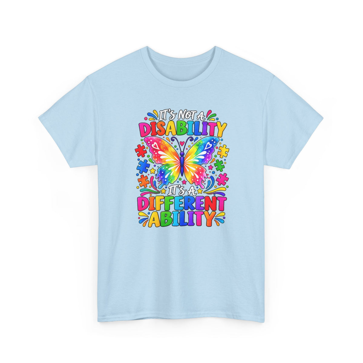 T-Shirt — "It's Not a Disability, It's a Different Ability" Rainbow Butterfly Awareness Tee