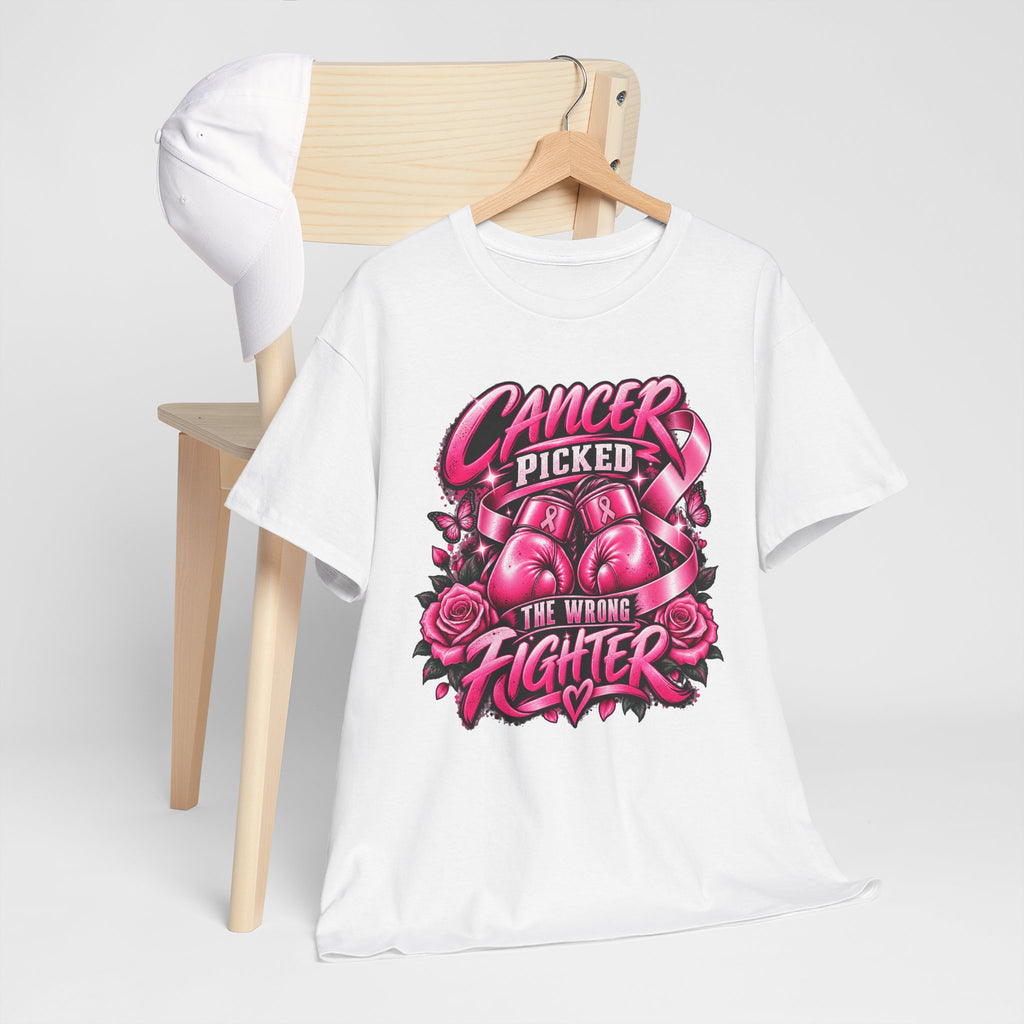 Cancer Picked The Wrong Fighter T-Shirt — Breast Cancer Awareness Support Tee