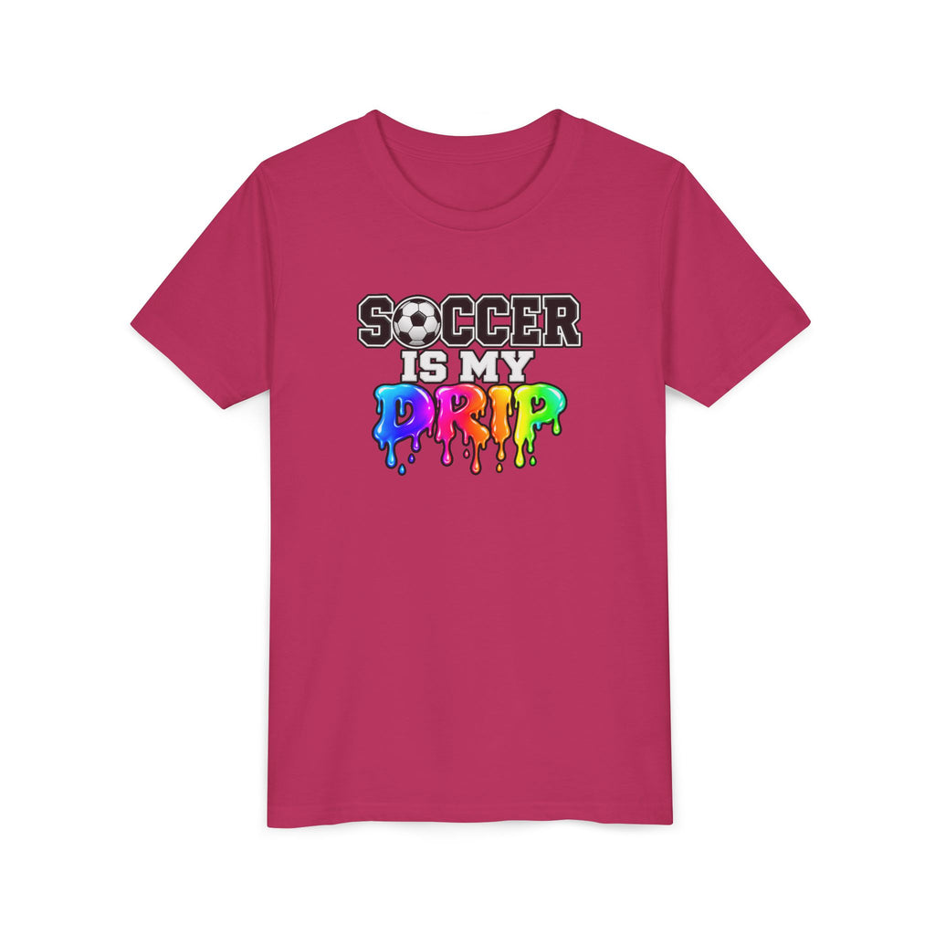 Youth Tee — "Soccer Is My Drip" Colorful Drip Soccer Graphic