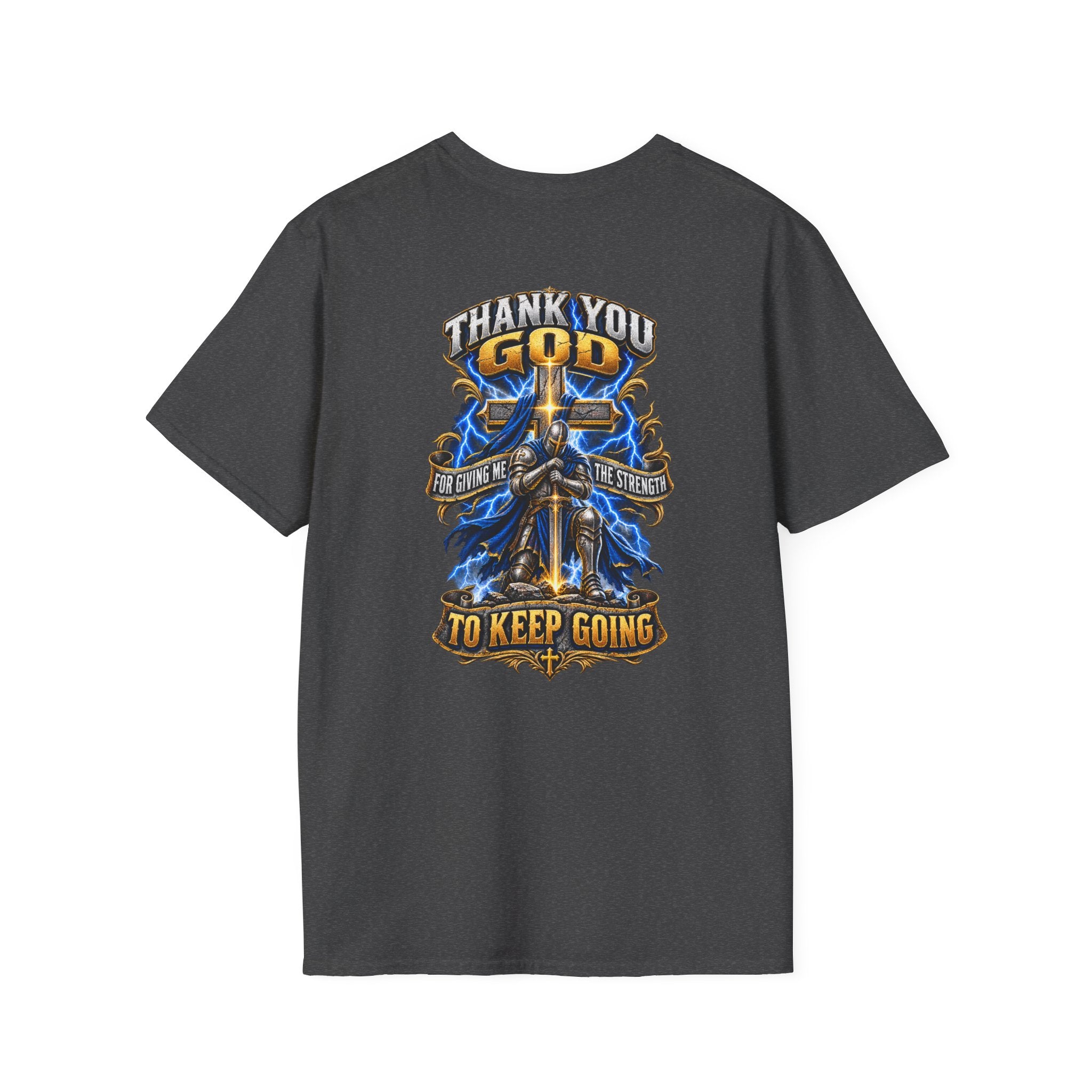 T-Shirt — "Thank You God I Keep Going" Faith Graphic Pocket Tee