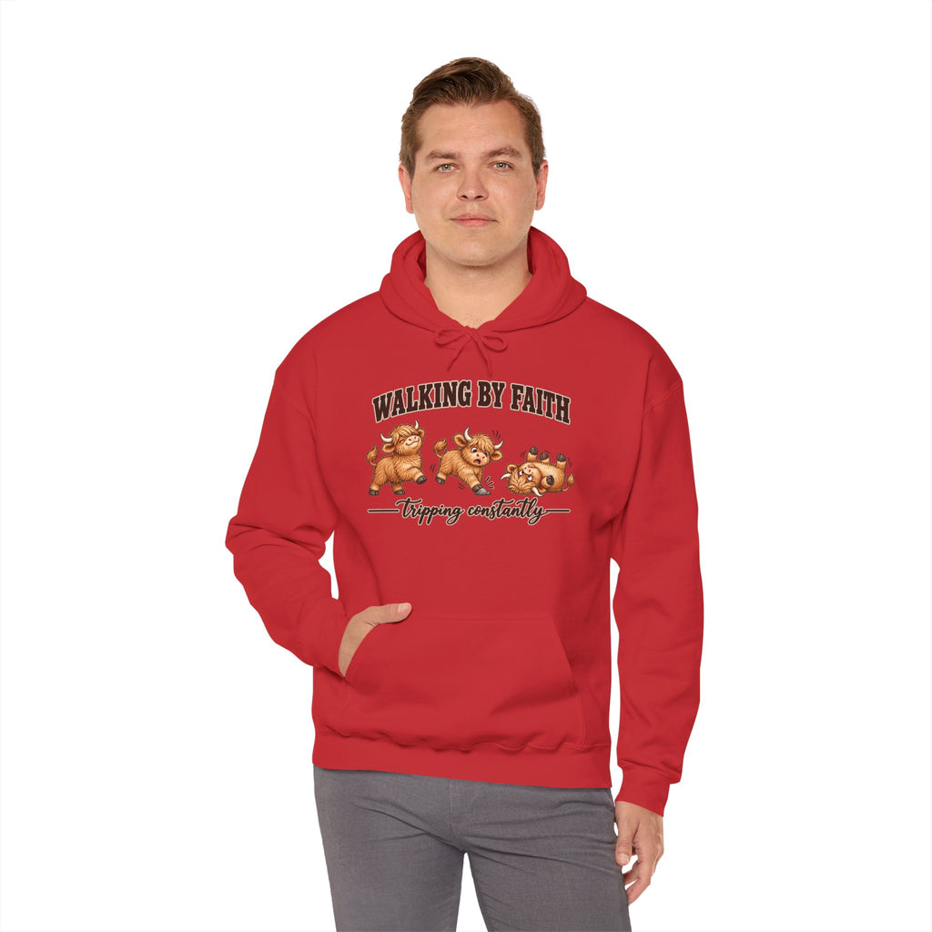 Walking by Faith Christian Highland Cow Hoodie