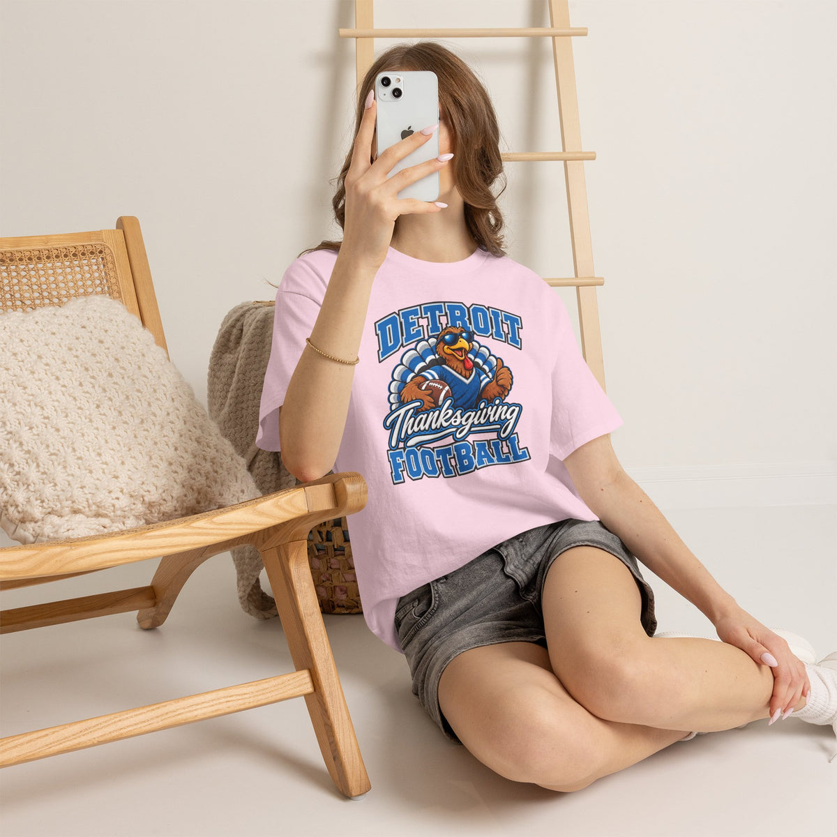 Detroit Thanksgiving Football Tee — Turkey Mascot Game Day Shirt