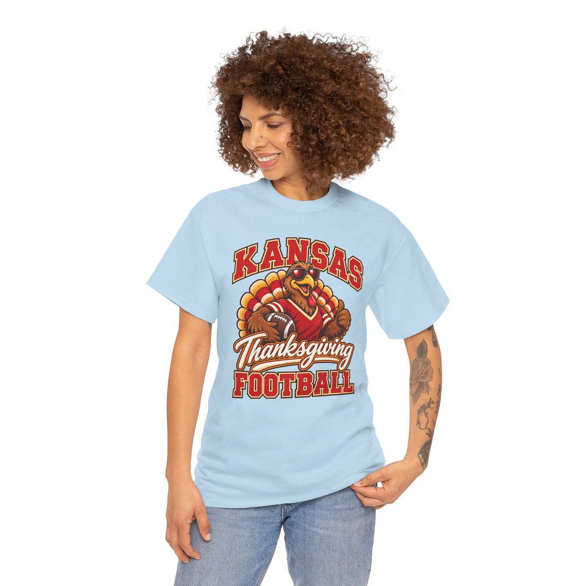 Kansas Thanksgiving Football T‑Shirt — Turkey Mascot Holiday Game Tee