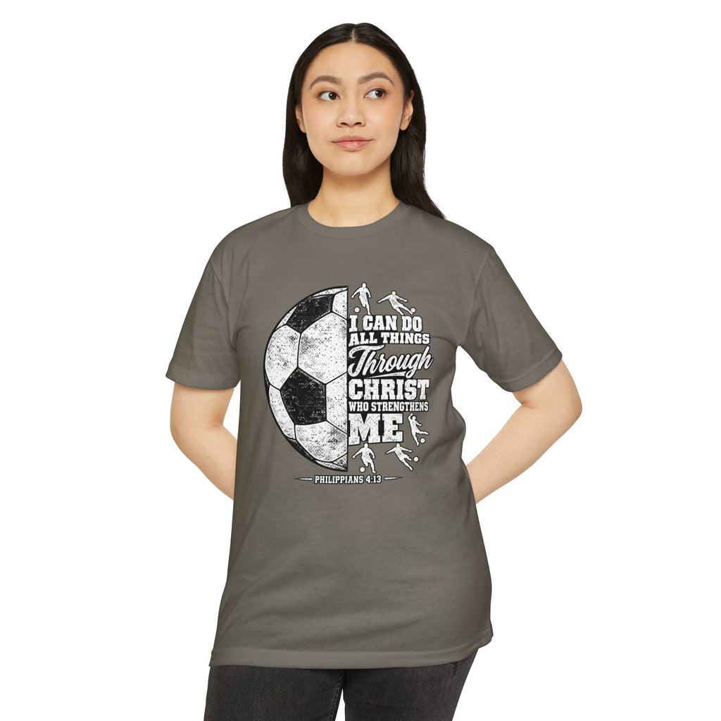 Christian Soccer T-Shirt — “I Can Do All Things Through Christ” Faith Soccer Tee