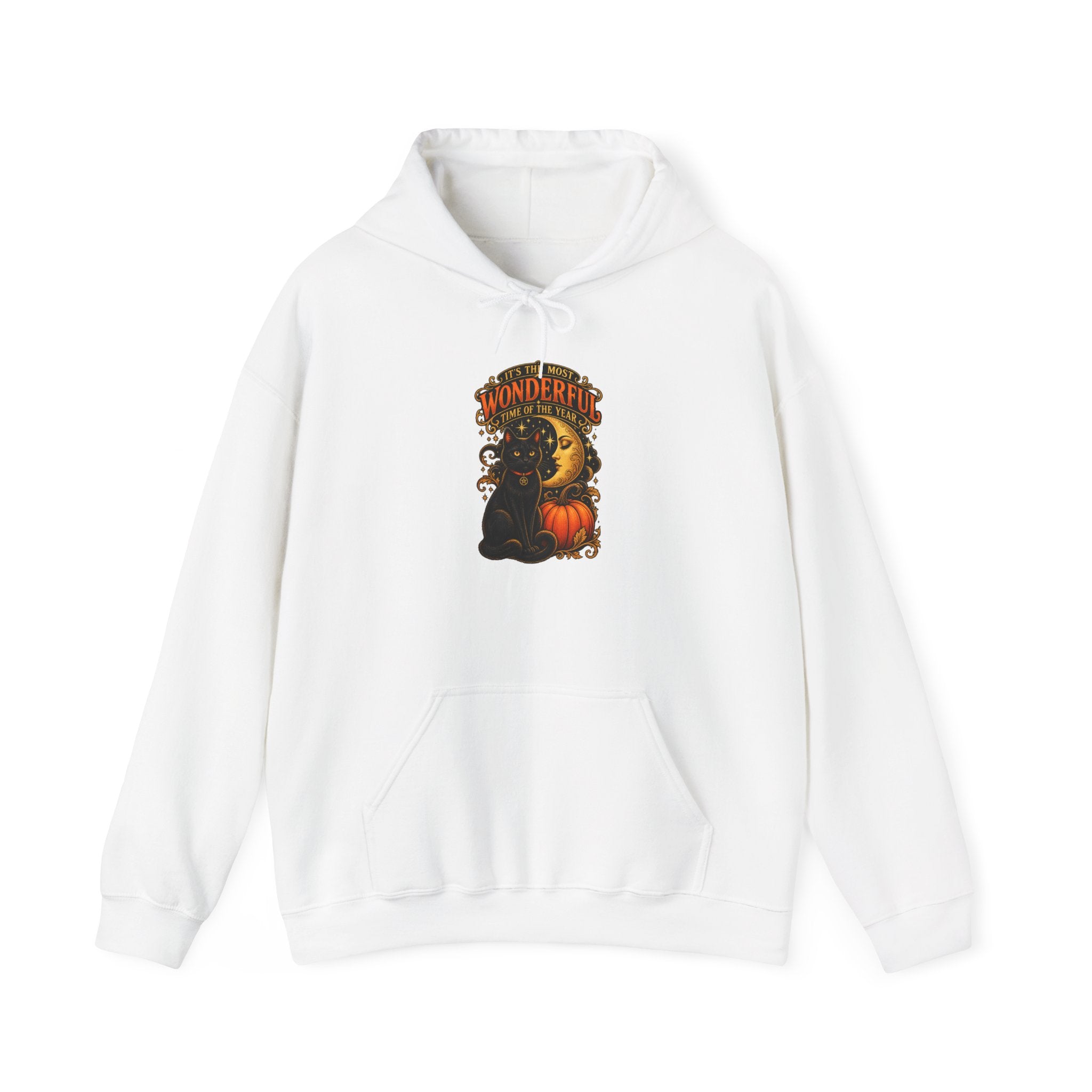Halloween Hoodie Women – Vintage Black Cat & Moon Pumpkin Sweatshirt | Fall Gift Idea