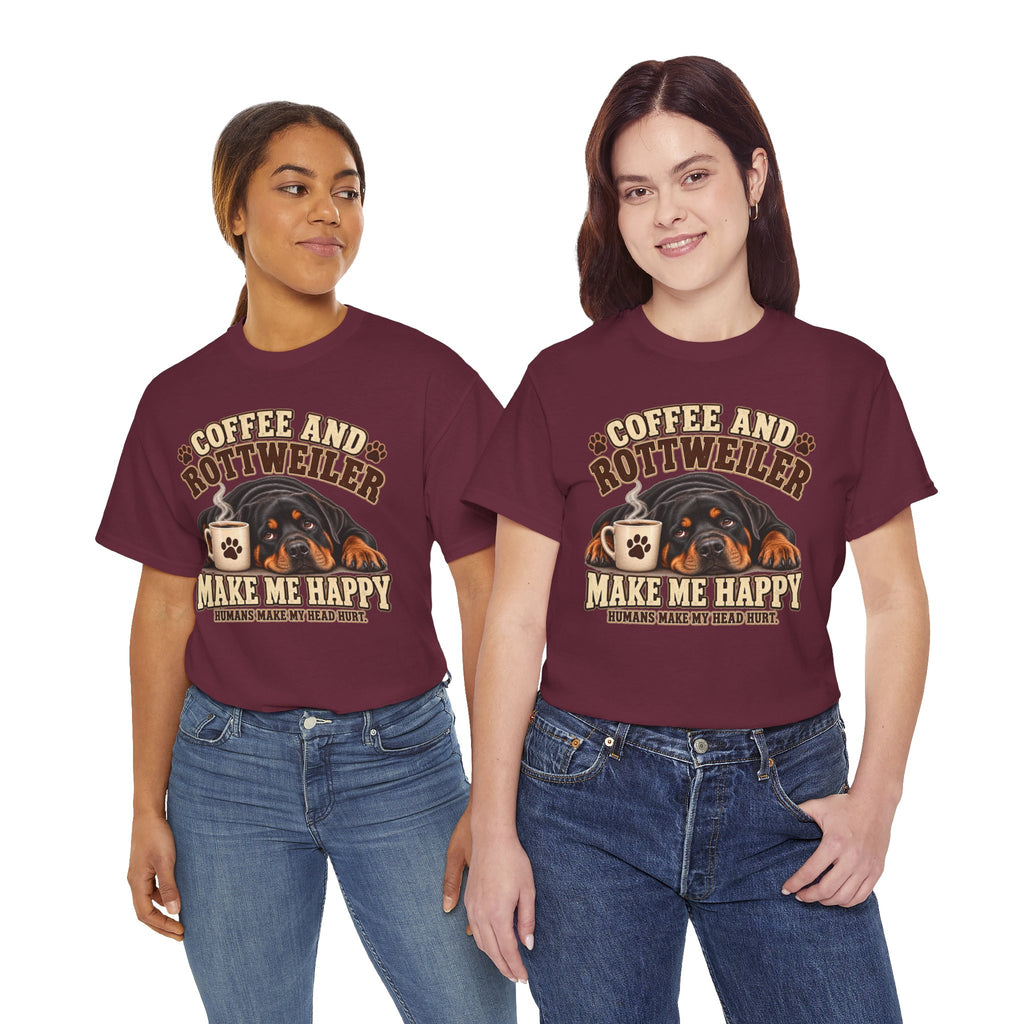 Coffee and Rottweiler Tee — "Coffee and Rottweiler Make Me Happy" Dog Lover Shirt