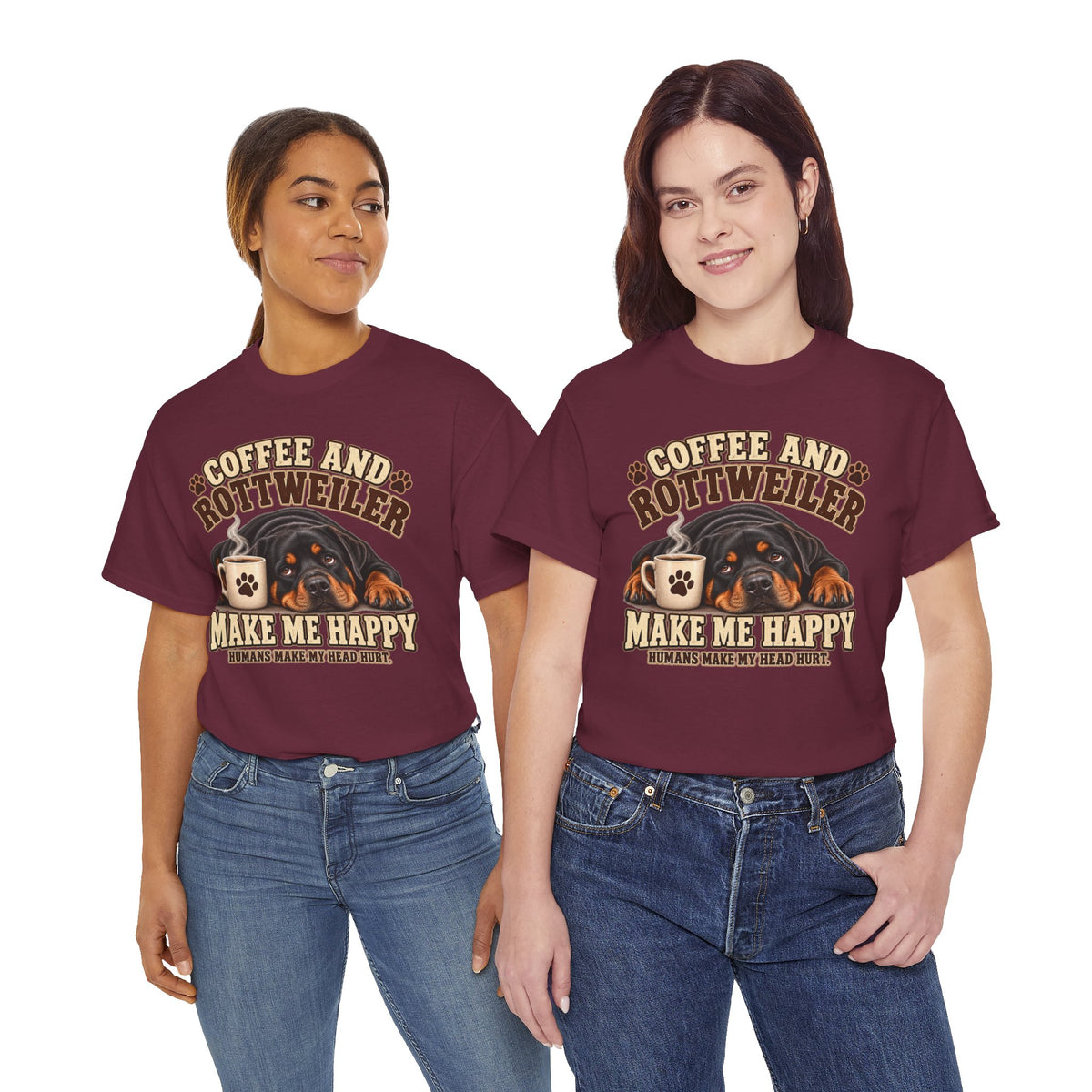 Coffee and Rottweiler Tee — "Coffee and Rottweiler Make Me Happy" Dog Lover Shirt
