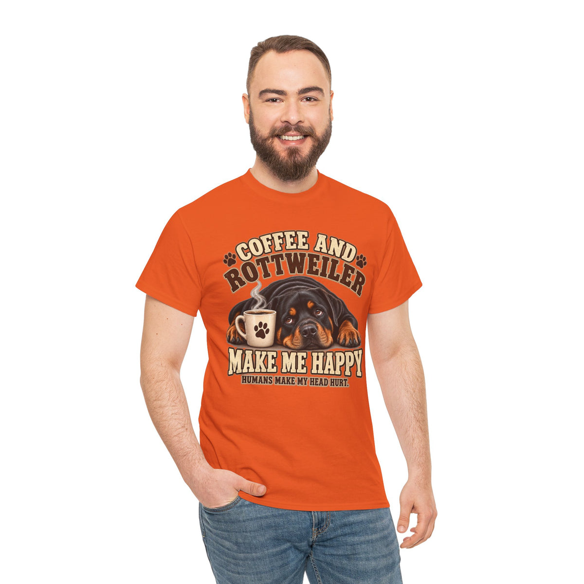 Coffee and Rottweiler Tee — "Coffee and Rottweiler Make Me Happy" Dog Lover Shirt