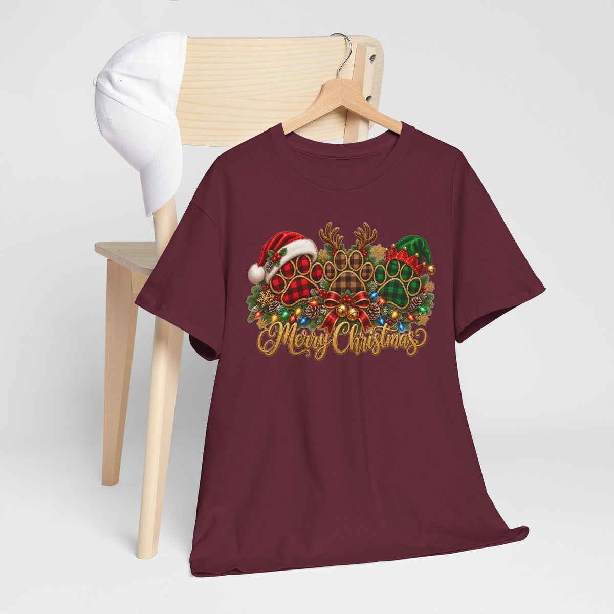 Merry Christmas Paw Prints Holiday Graphic Tee