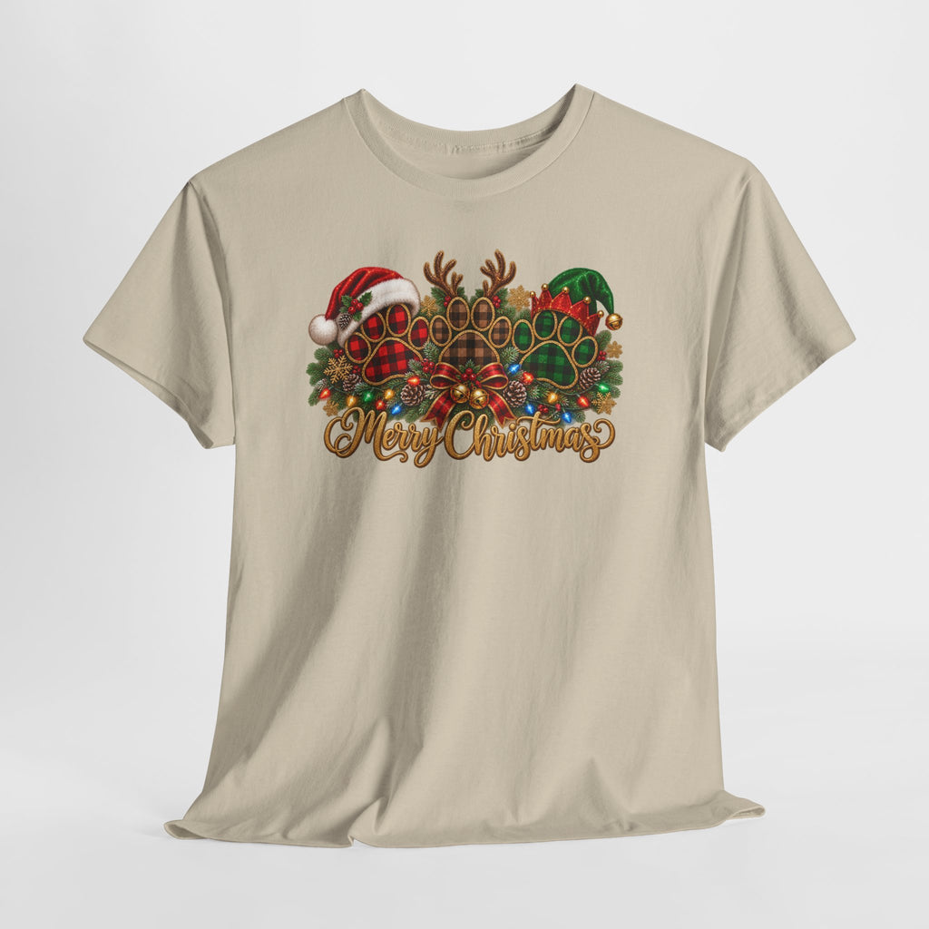 Merry Christmas Paw Prints Holiday Graphic Tee