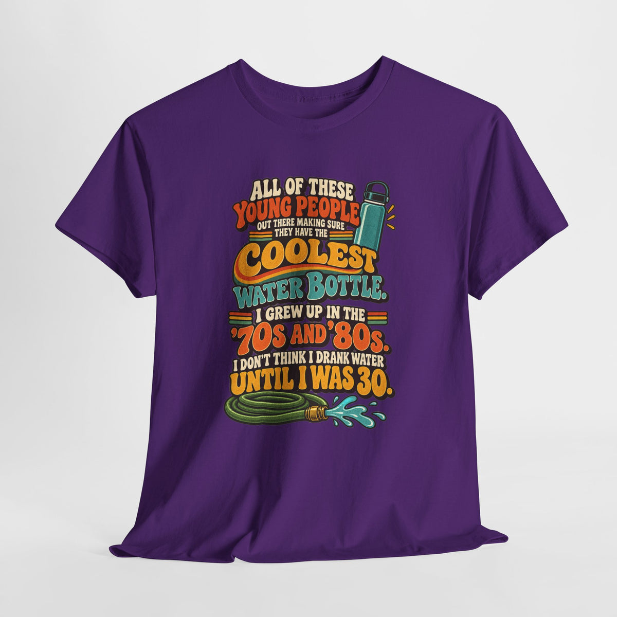 Retro 70s-80s Funny Water Bottle Tee — "Coolest Water Bottle" Graphic T-Shirt