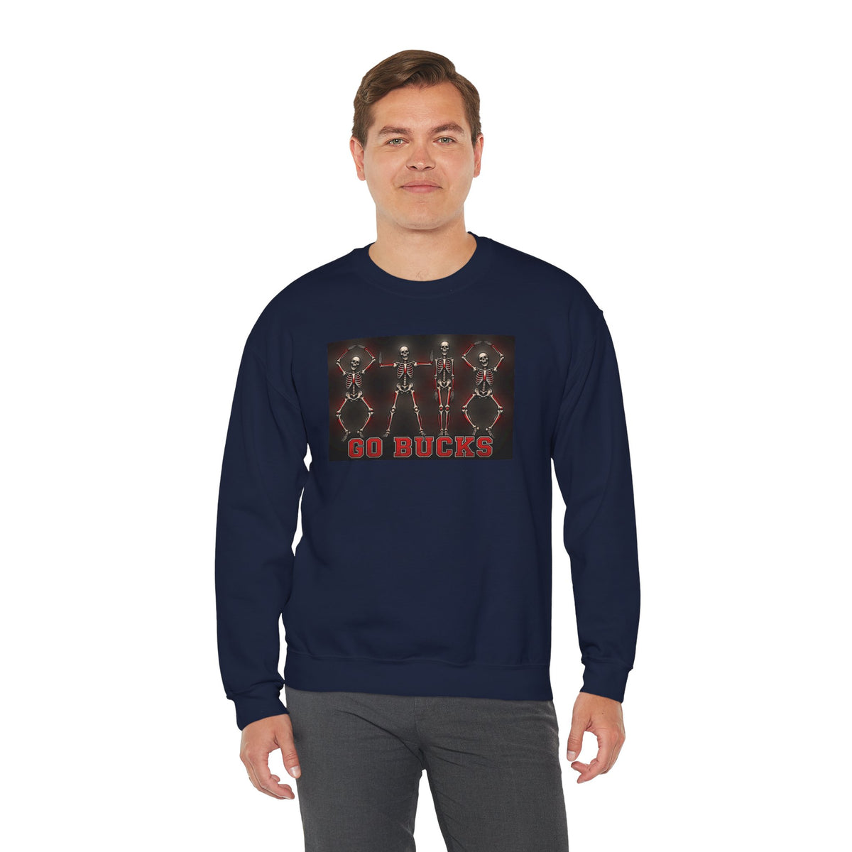 Crewneck Sweatshirt — 'Go Bucks' Dance Skeletons Graphic