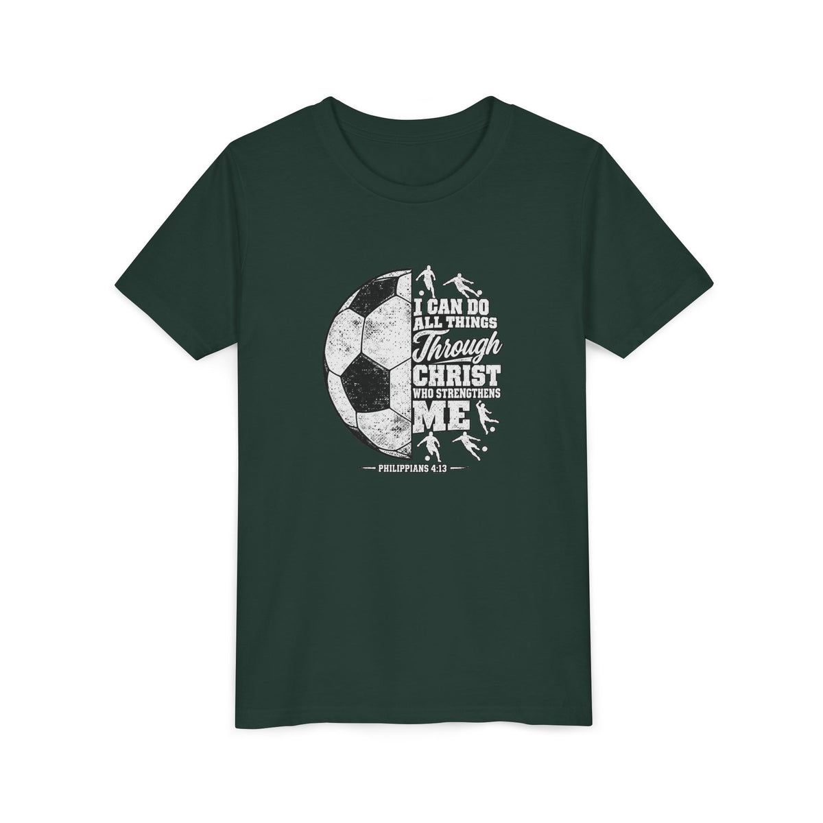 Youth Soccer Tee — "I Can Do All Things Through Christ" Inspirational Sports Shirt