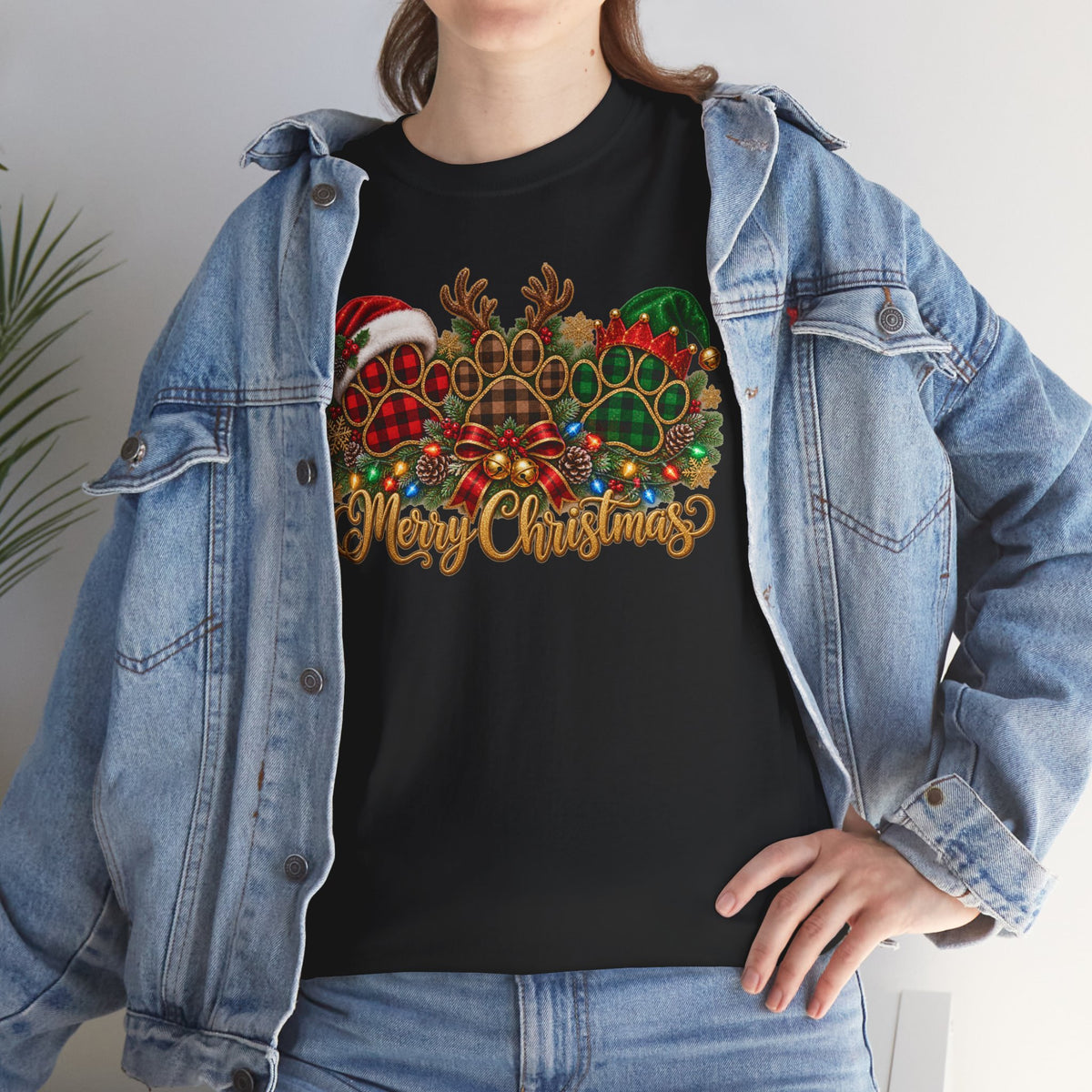 Merry Christmas Paw Prints Holiday Graphic Tee