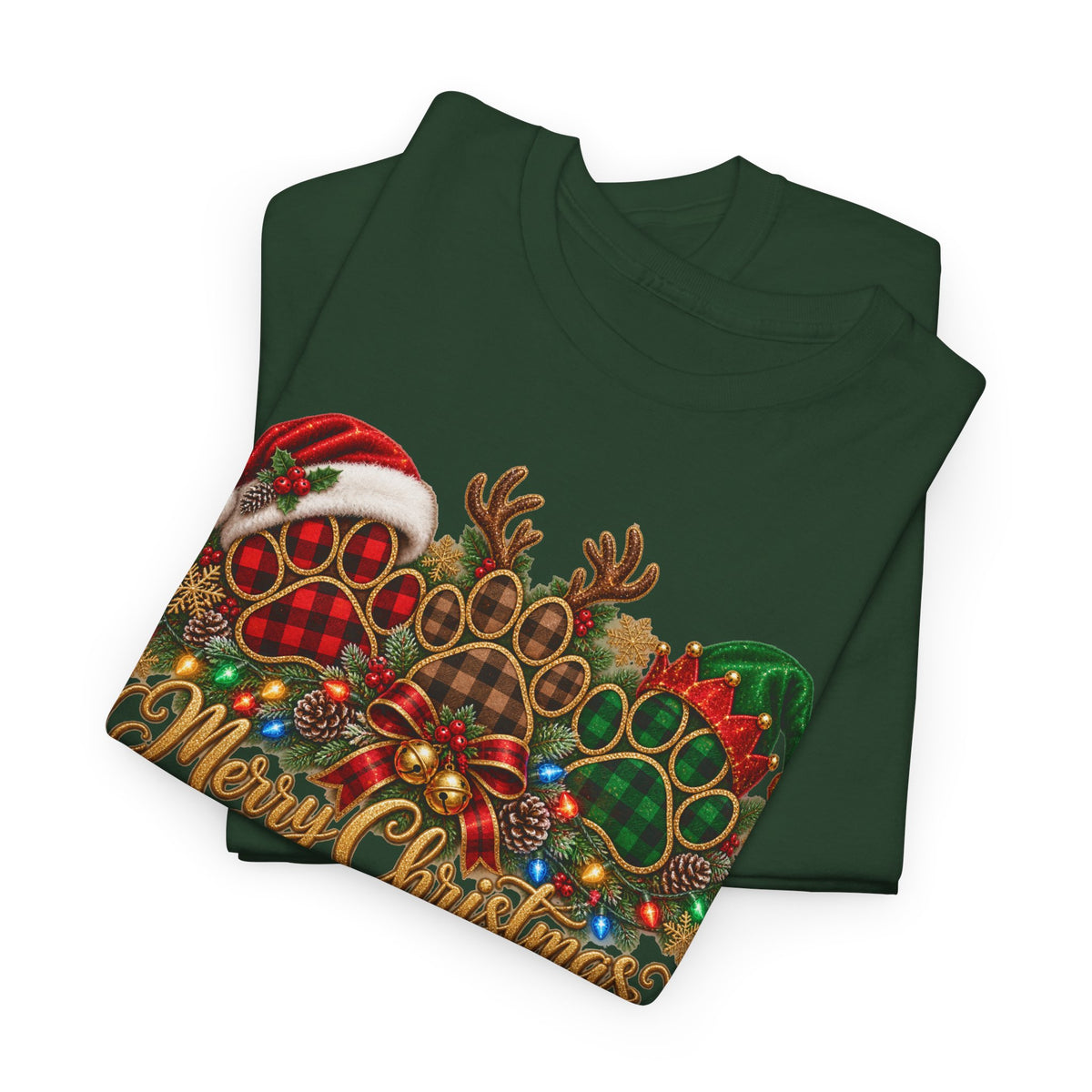 Merry Christmas Paw Prints Holiday Graphic Tee