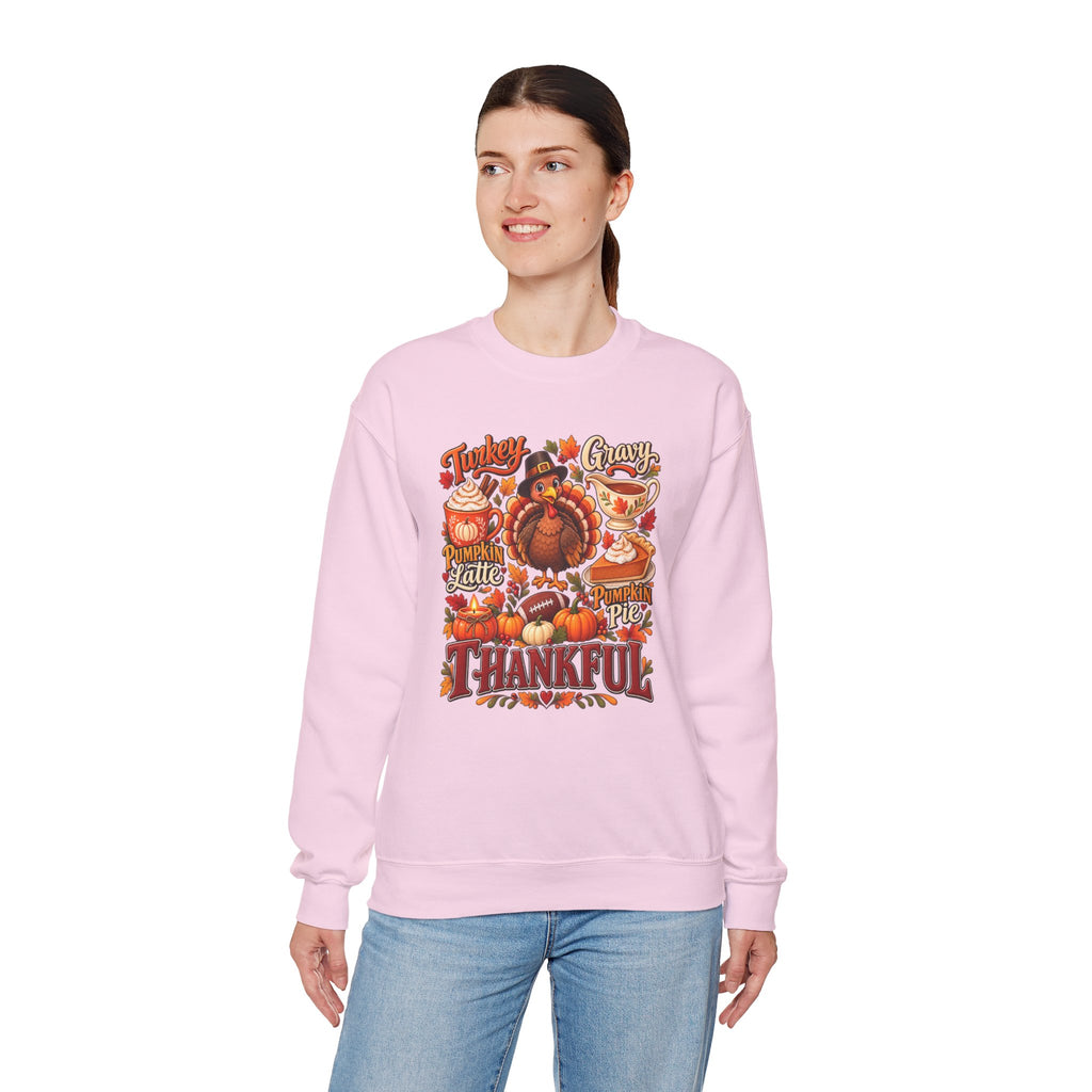 Thankful Thanksgiving Sweatshirt — Cute Turkey & Fall Harvest Crewneck