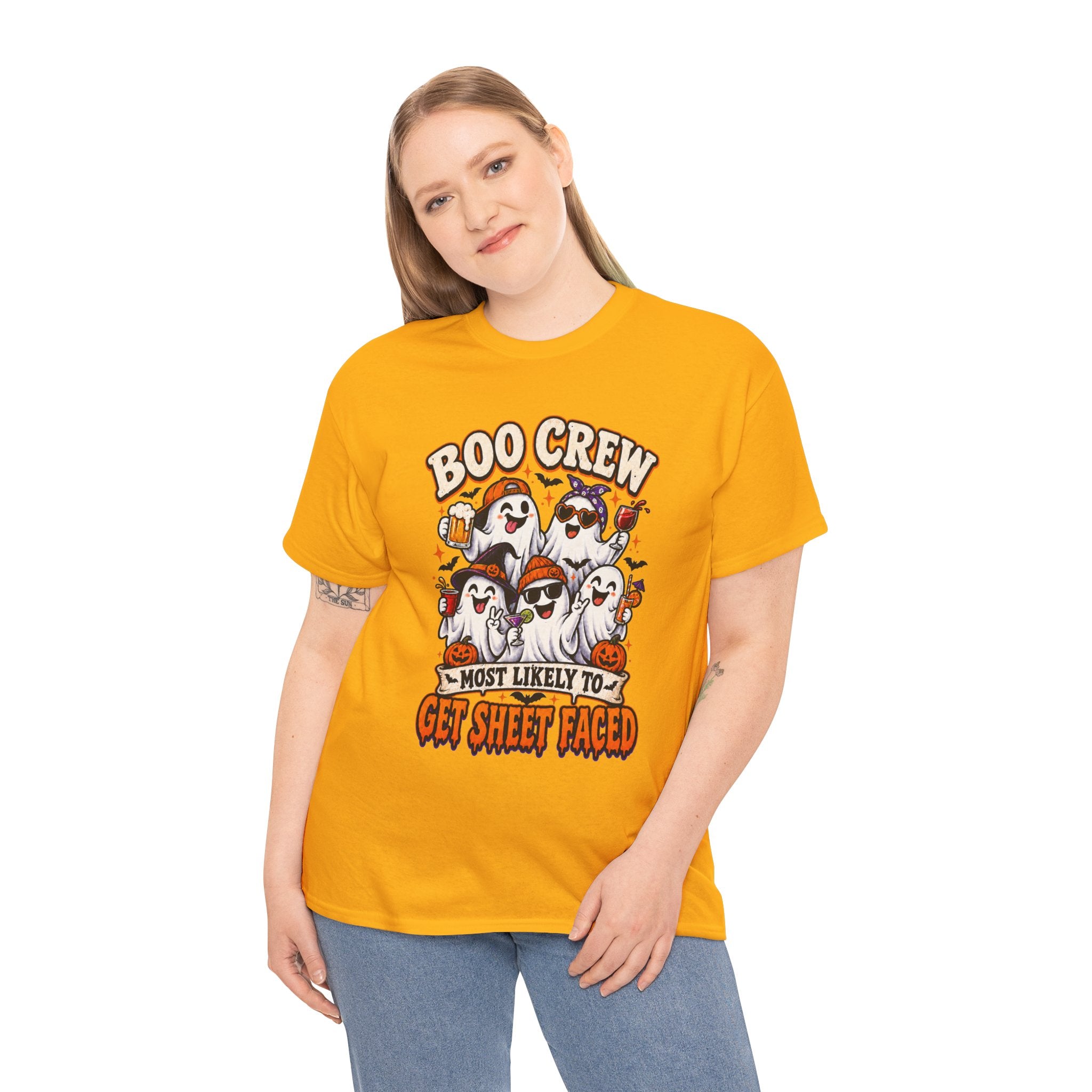 Boo Crew Halloween T-Shirt — “Most Likely to Get Sheet Faced” Funny Ghost Party Tee