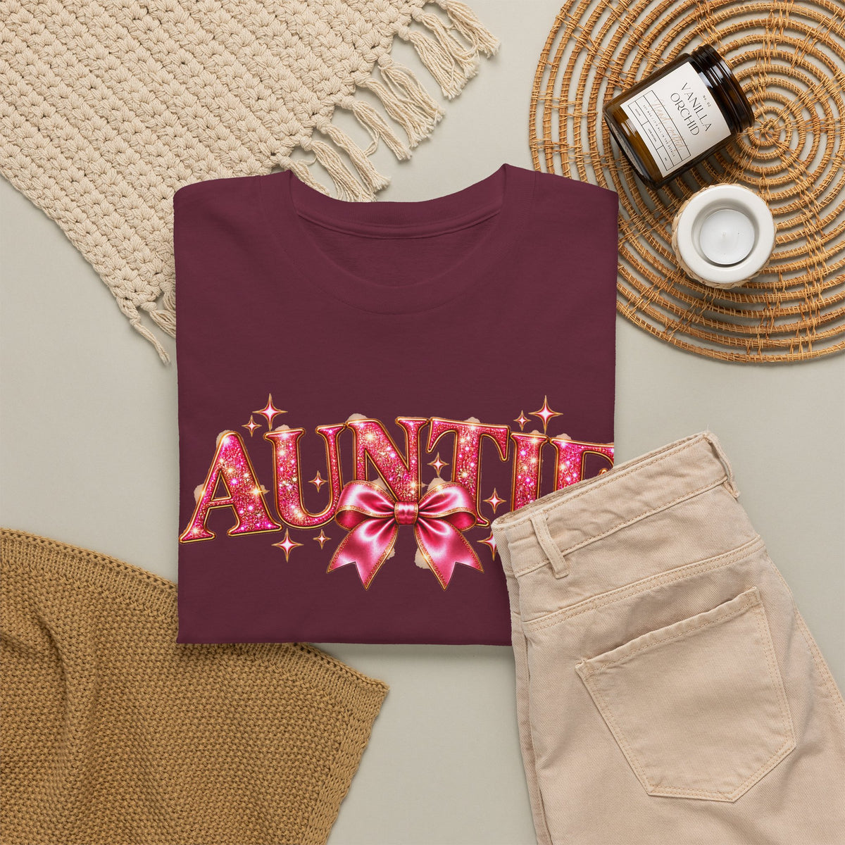 Auntie Graphic T-Shirt | Pink Bow Design