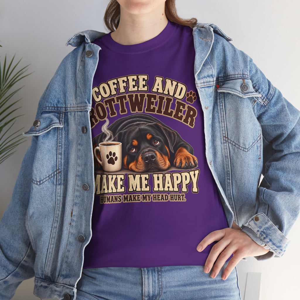 Coffee and Rottweiler Tee — "Coffee and Rottweiler Make Me Happy" Dog Lover Shirt