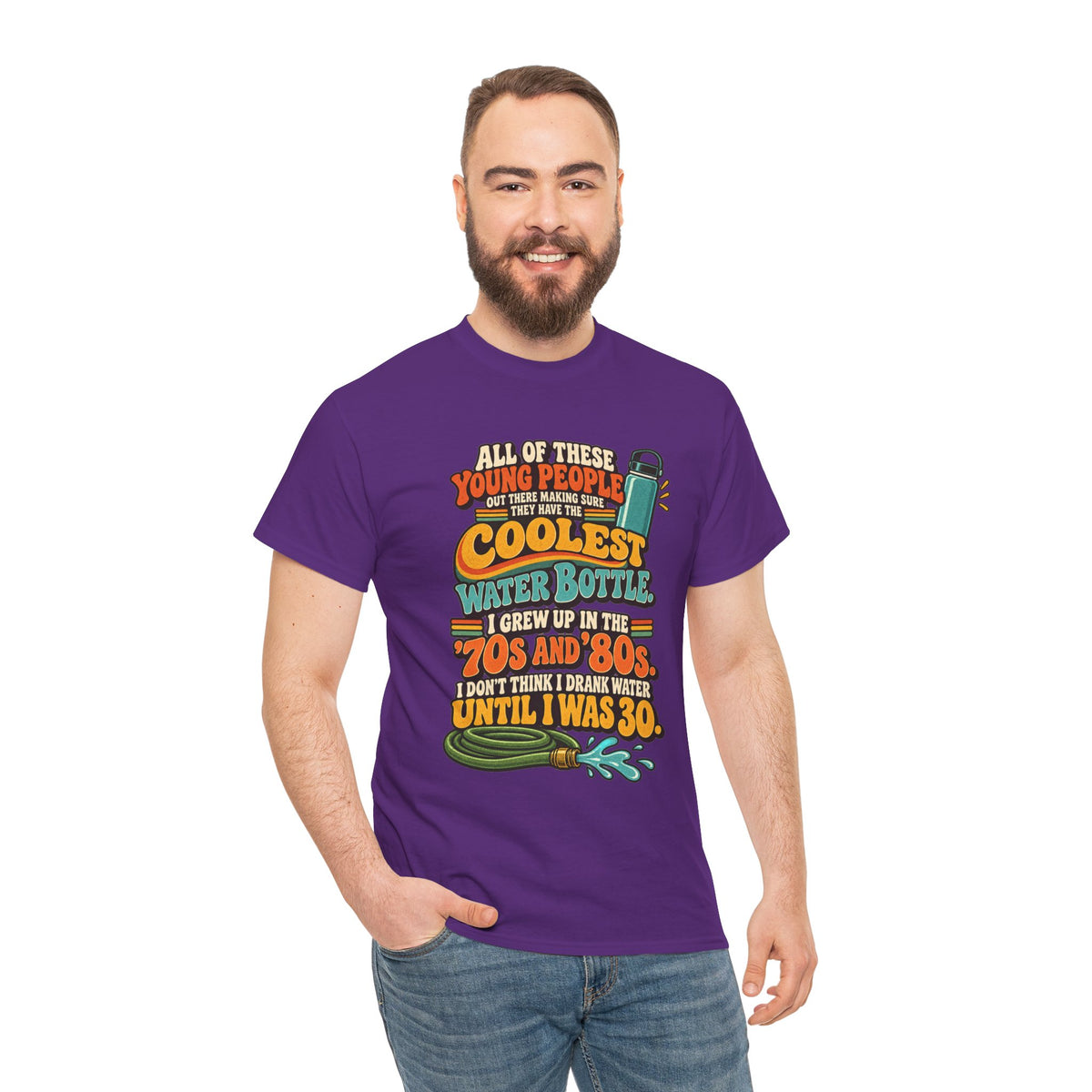 Retro 70s-80s Funny Water Bottle Tee — "Coolest Water Bottle" Graphic T-Shirt