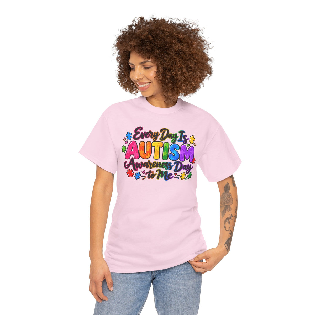 Autism Awareness T-Shirt — "Every Day Is Autism Awareness Day to Me" Colorful Puzzle Tee