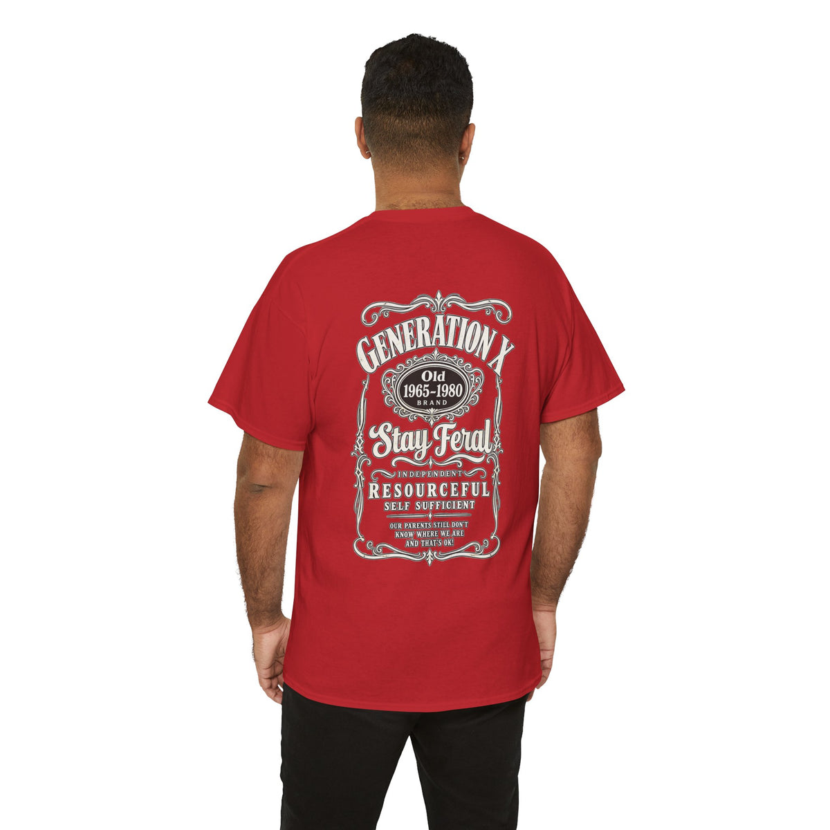 Generation X T‑Shirt — 'Stay Feral' Vintage Whiskey Label Tee (Born 1965–1980)