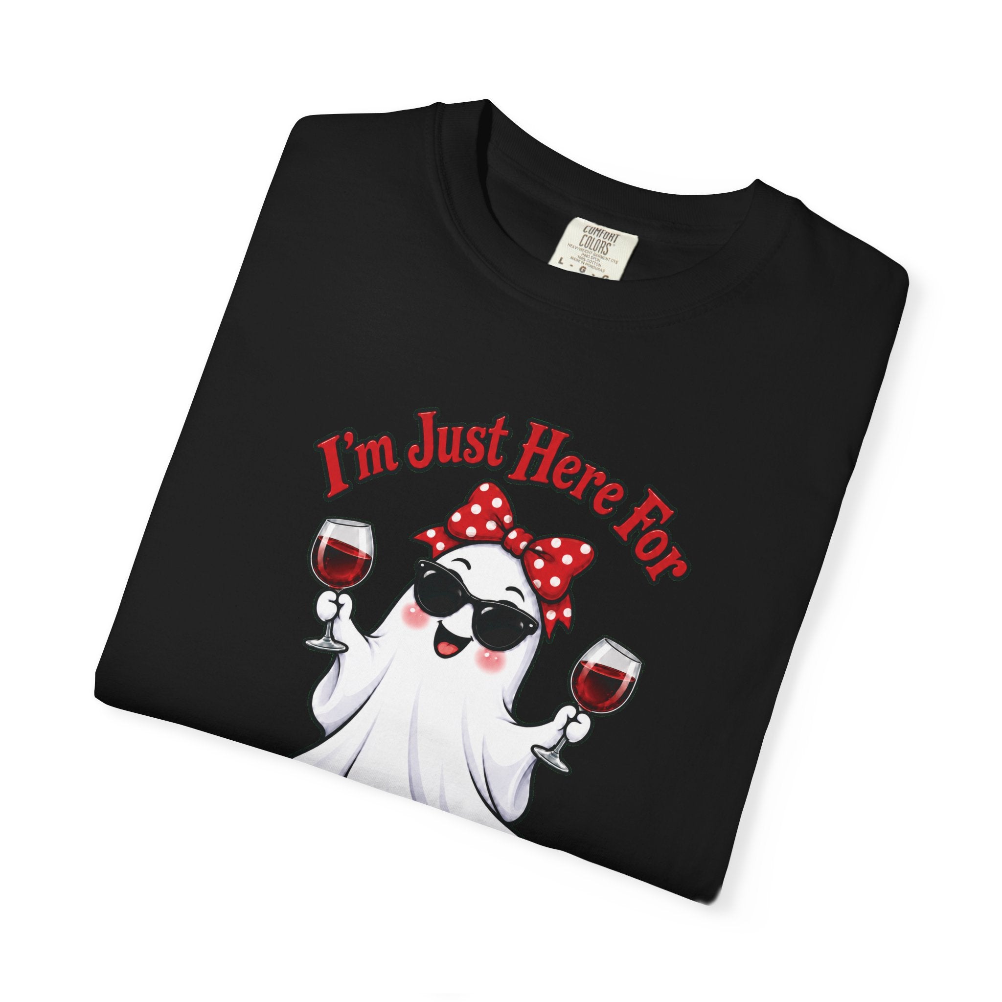 Wine Ghost T-Shirt — "I'm Just Here For The Spirits" Halloween Tee