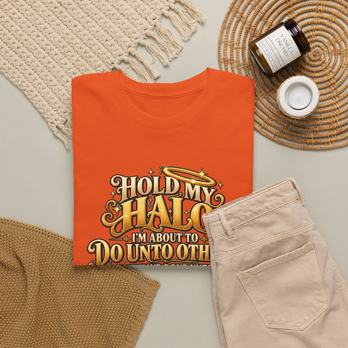 T-Shirt — "Hold My Halo I'm About To Do Unto Others" Vintage Faith Graphic Tee